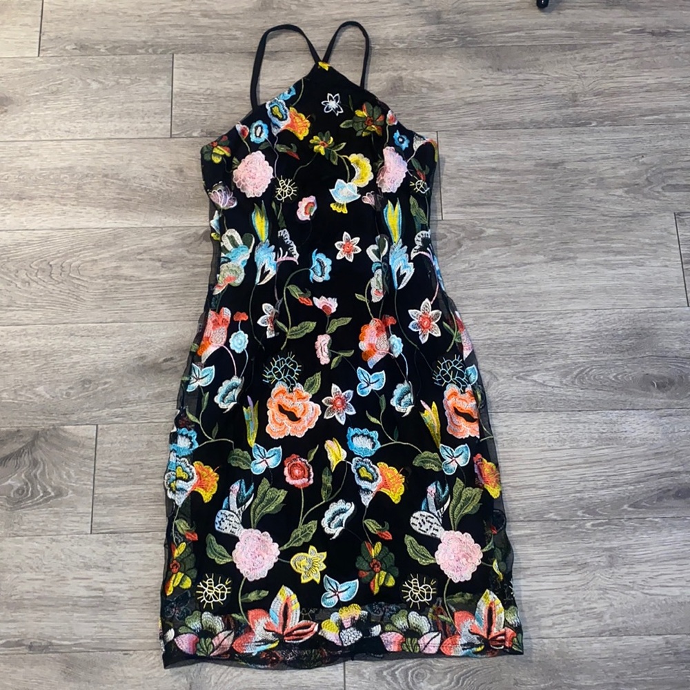 Venus Black Floral High Neck Cocktail Dress